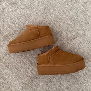 Platform Slip on Ankle Boots in Chestnut